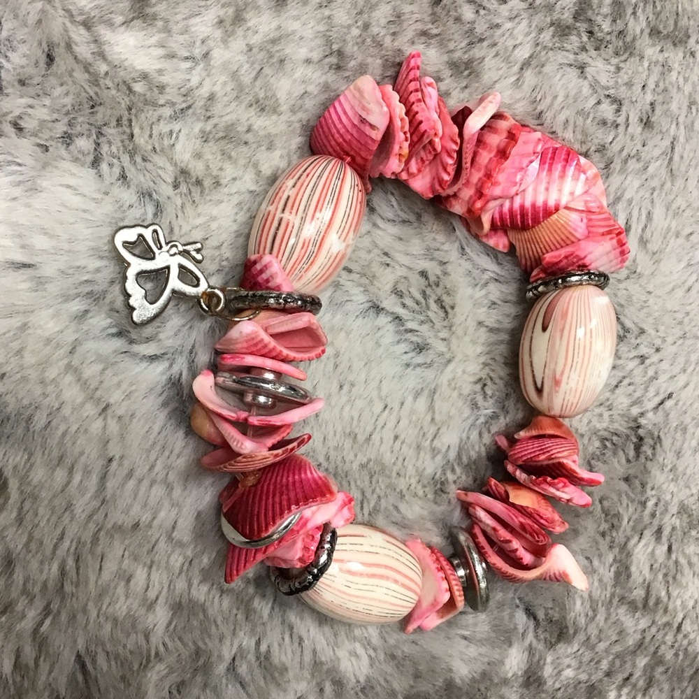 Pink and Silver Beaded Bracelet